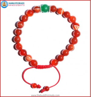 Red Agate Stone Bracelet with Green Jade Bead