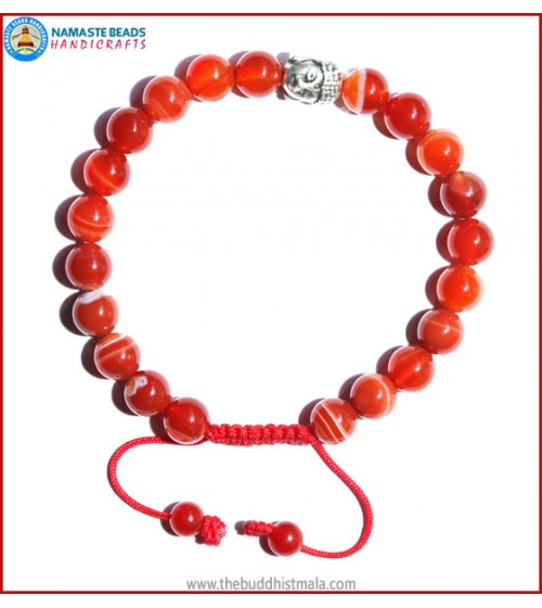 Red Agate Stone Bracelet with Buddha Head