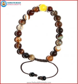Brown Agate Stone Bracelet with Yellow Jade Bead