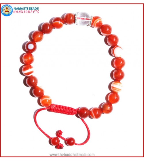 Red Agate Stone Bracelet with Crystal Beads