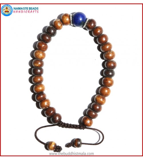 Brown Bone Bracelet with Lapis Lazuli Bead
