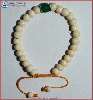 White Bone Bracelet with Jade Bead