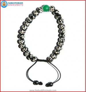 Tibetan OM Itching Bone Bracelet with Jade Bead