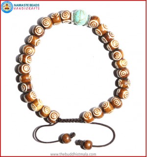 Brown Bone Carved Bracelet with Turquoise Bead