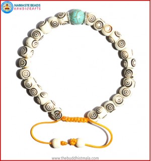 White Bone Carved Bracelet with Turquoise Bead