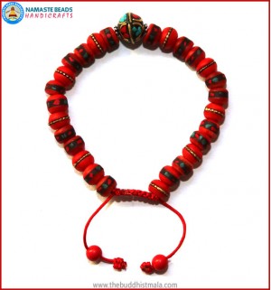 Inlays Red Bone Bracelet with Metal Bead