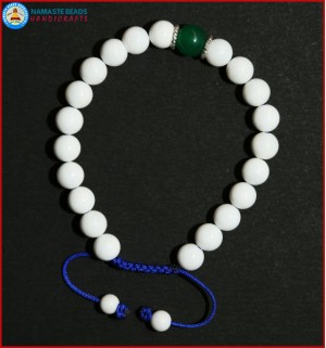 White Conch Shell Bracelet with Green Jade Bead