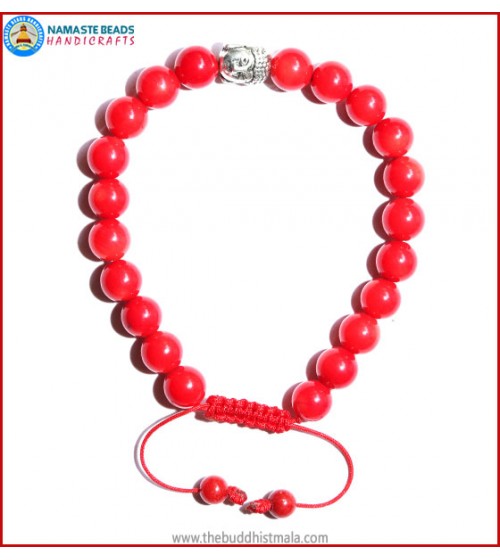 Coral Stone Bracelet with Buddha Head Bead