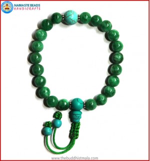 Taiwanese Jade Stone Wrist Mala with Turquoise Guru Bead