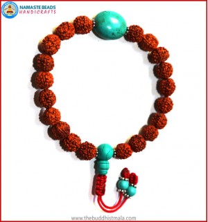 Rudraksha Seed Wrist Mala with Turquoise Bead