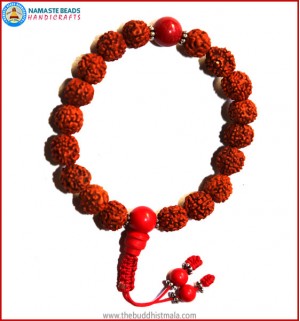 Rudraksha Seed Wrist Mala with Coral Bead