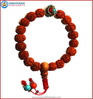 Rudraksha Seed Wrist Mala with Inlays Metal Bead