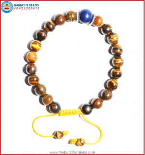 Tiger-Eye Stone Bracelet with Lapis Lazuli Bead