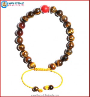 Tiger-Eye Stone Bracelet with Coral Bead