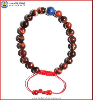 Red Tiger-Eye Stone Bracelet with Lapis Lazuli Bead