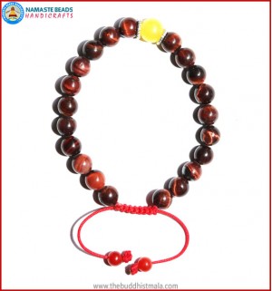 Red Tiger-Eye Stone Bracelet with Yellow Jade Bead