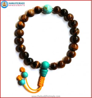Tiger-Eye Stone Mala with Turquoise Guru Bead