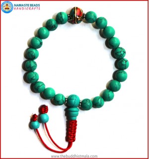 Reconstituted Turquoise Wrist Mala with Metal Inlays Bead
