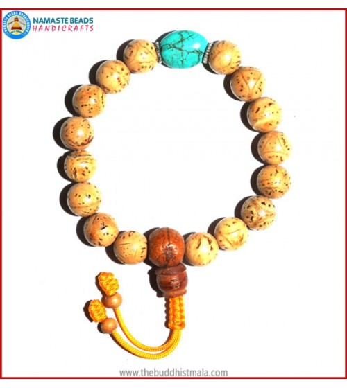 Indian Bodhi Seed Wrist Mala with Flat Turquoise Bead
