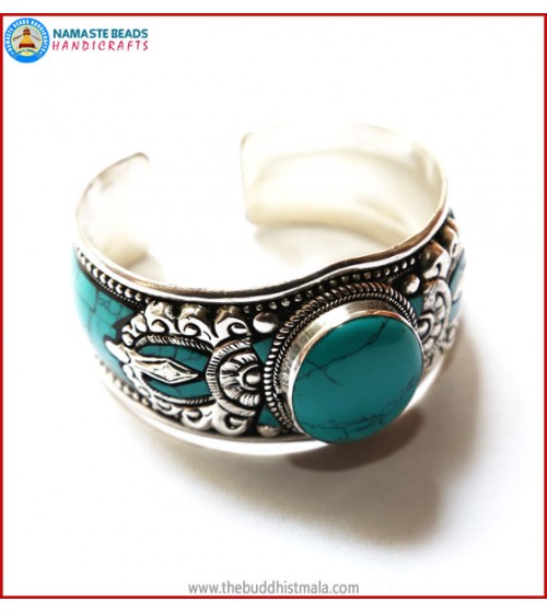 "Dorje" & "Turquoise" White Metal Bracelet