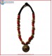"Tibetan OM" Brass Pendant Coral Necklace