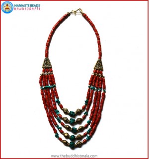 5 Layers Coral & Turquoise Necklace
