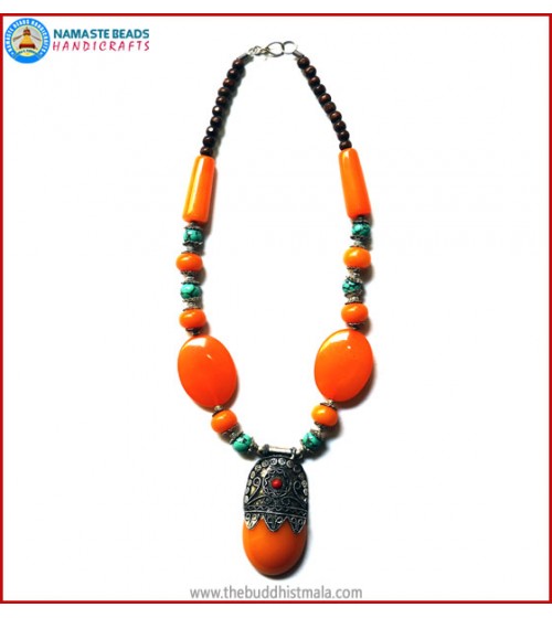Turquoise Beads & Resin Amber Beads Necklace