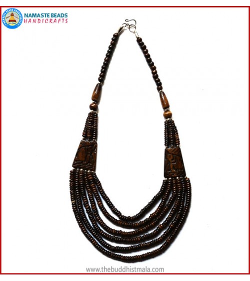 "Elephant" Carved Six Layers Brown Bone Necklace